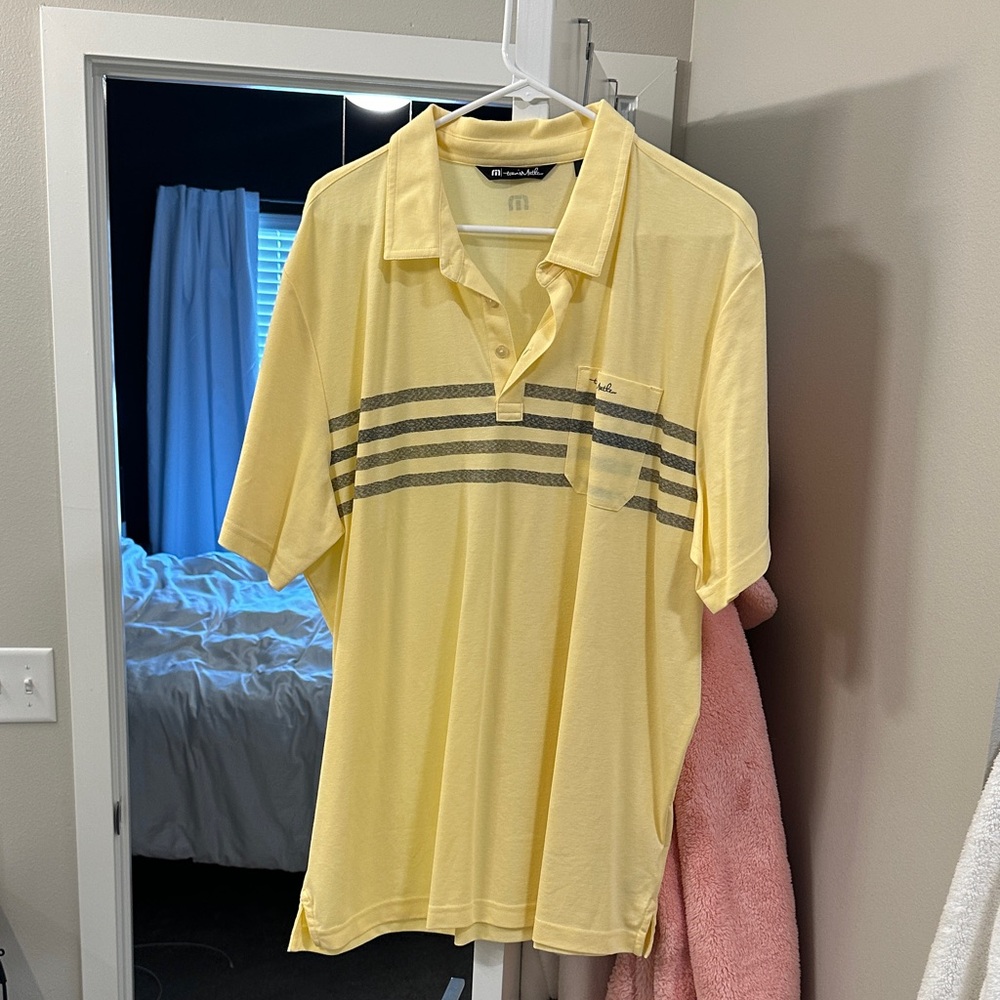 Travis Mathew Yellow Polo with Gray Stripes